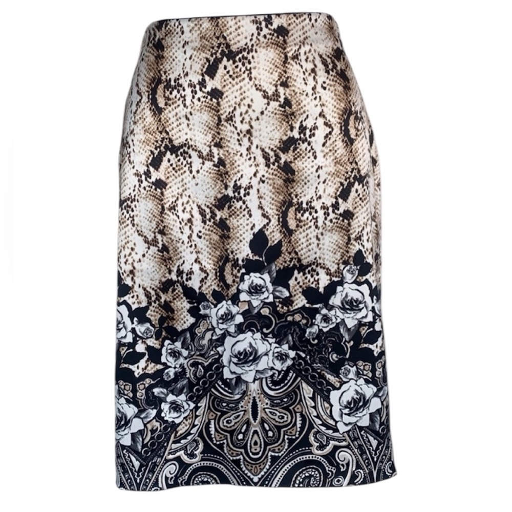 WHBM Skirt, black/cream, snake/roses, back zip. 00 White House Black Market